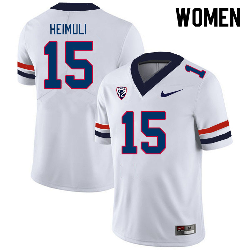 Women #15 Daniel Heimuli Arizona Wildcats College Football Jerseys Stitched-White - Click Image to Close